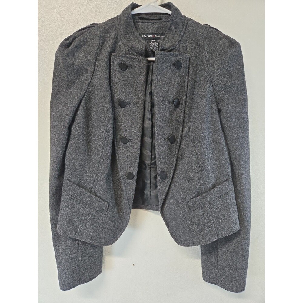 Vtg Y2K NY&Co Double Breasted Bandleader Wool Blend Coat Charcoal Gray Size 4